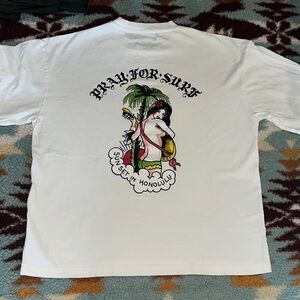 ED HARDY VERY RARE MEDIUM Pray For Surf "Sunset in Honolulu" White Graphic Tee